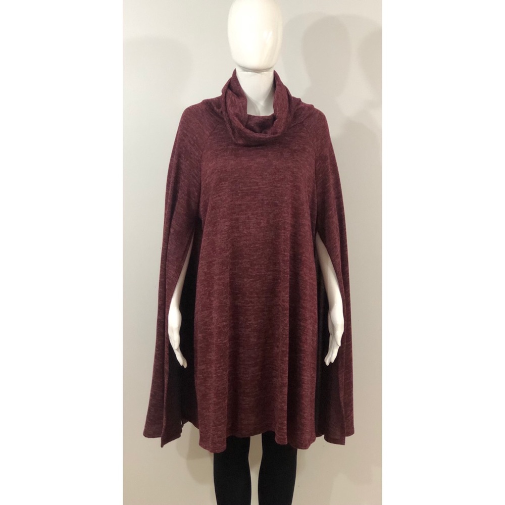 Red wine sweater dress cape sweater poncho dress - Picture 5 of 11